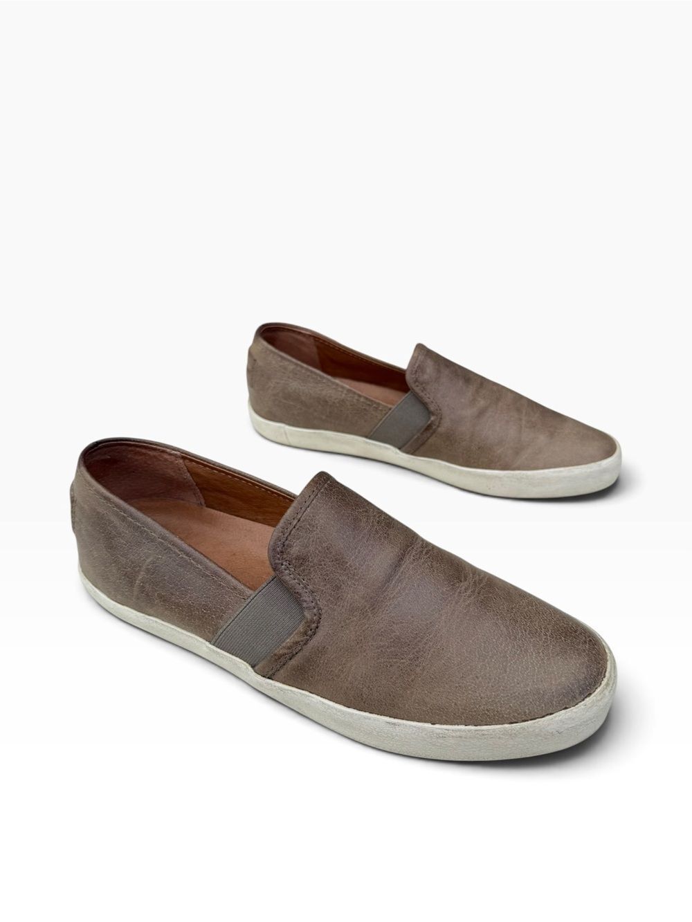 Frye Dylan Slip On Leather Sneakers Brown Taupe Distressed Size 8.5